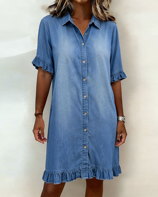Camilla | Abito in denim comodo con arricciature valorizzanti